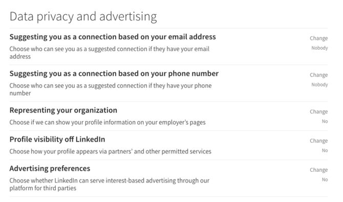 Параметры конфиденциальности данных в LinkedIn