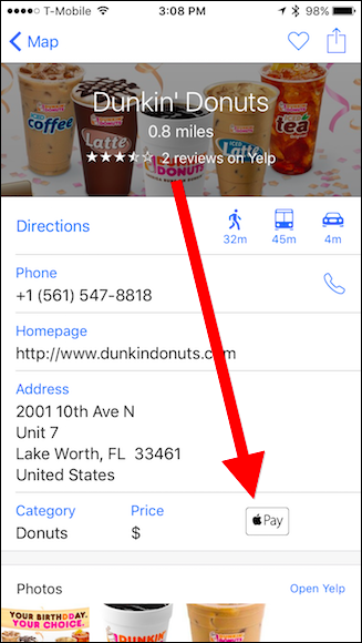 Значок Apple Pay в карточке заведения