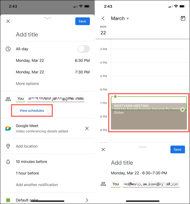 Нажмите View Schedules, чтобы увидеть расписания