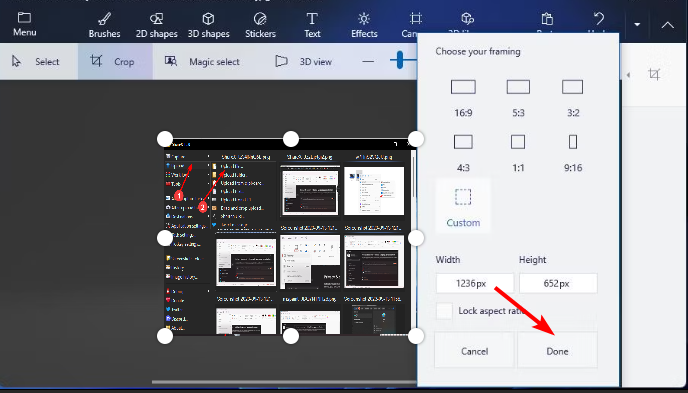 Кнопка Готово в Paint 3D