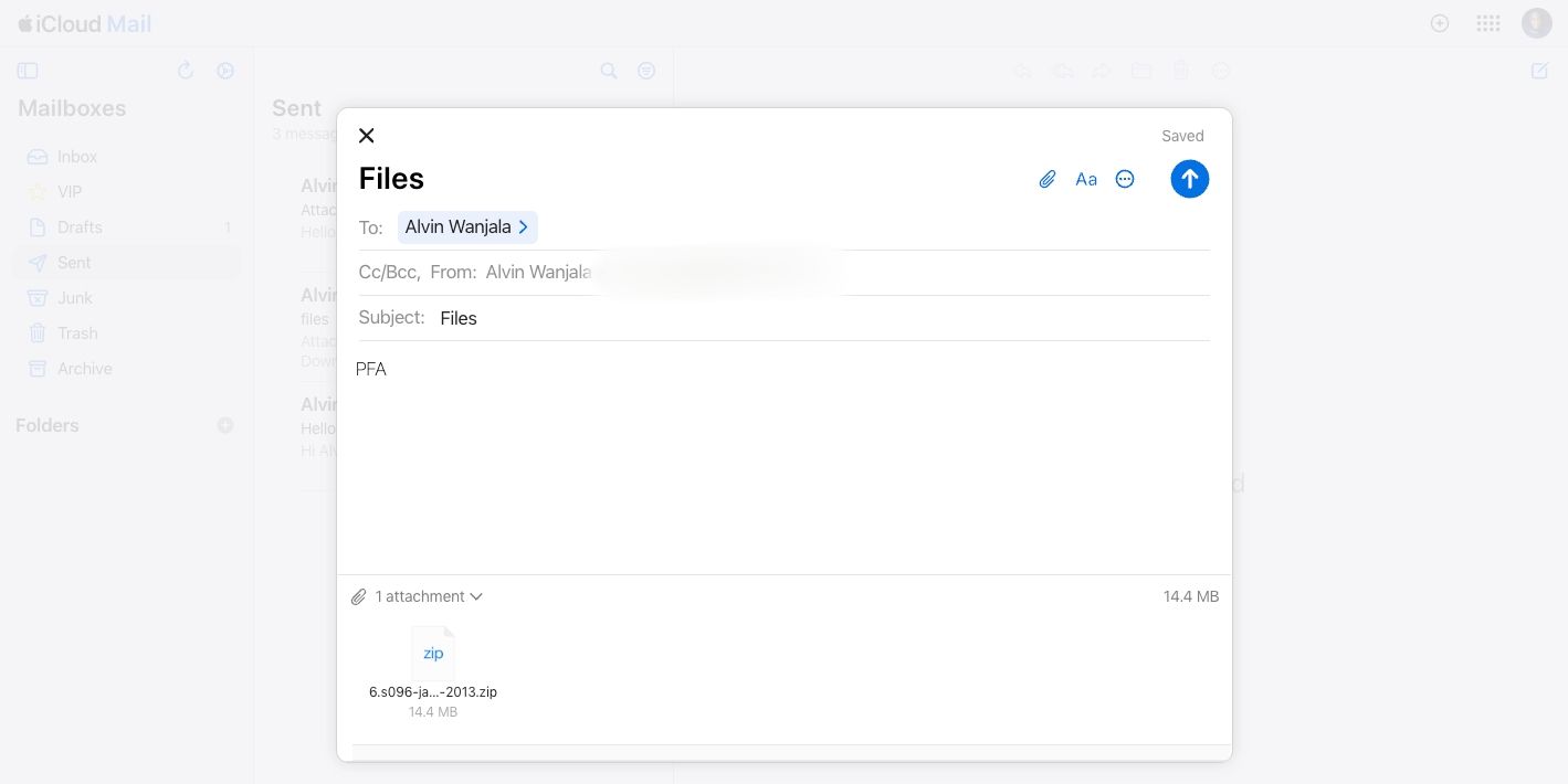 Send files in Mail using iCloud.com
