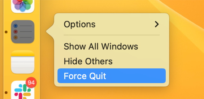Force Quit через контекстное меню дока macOS