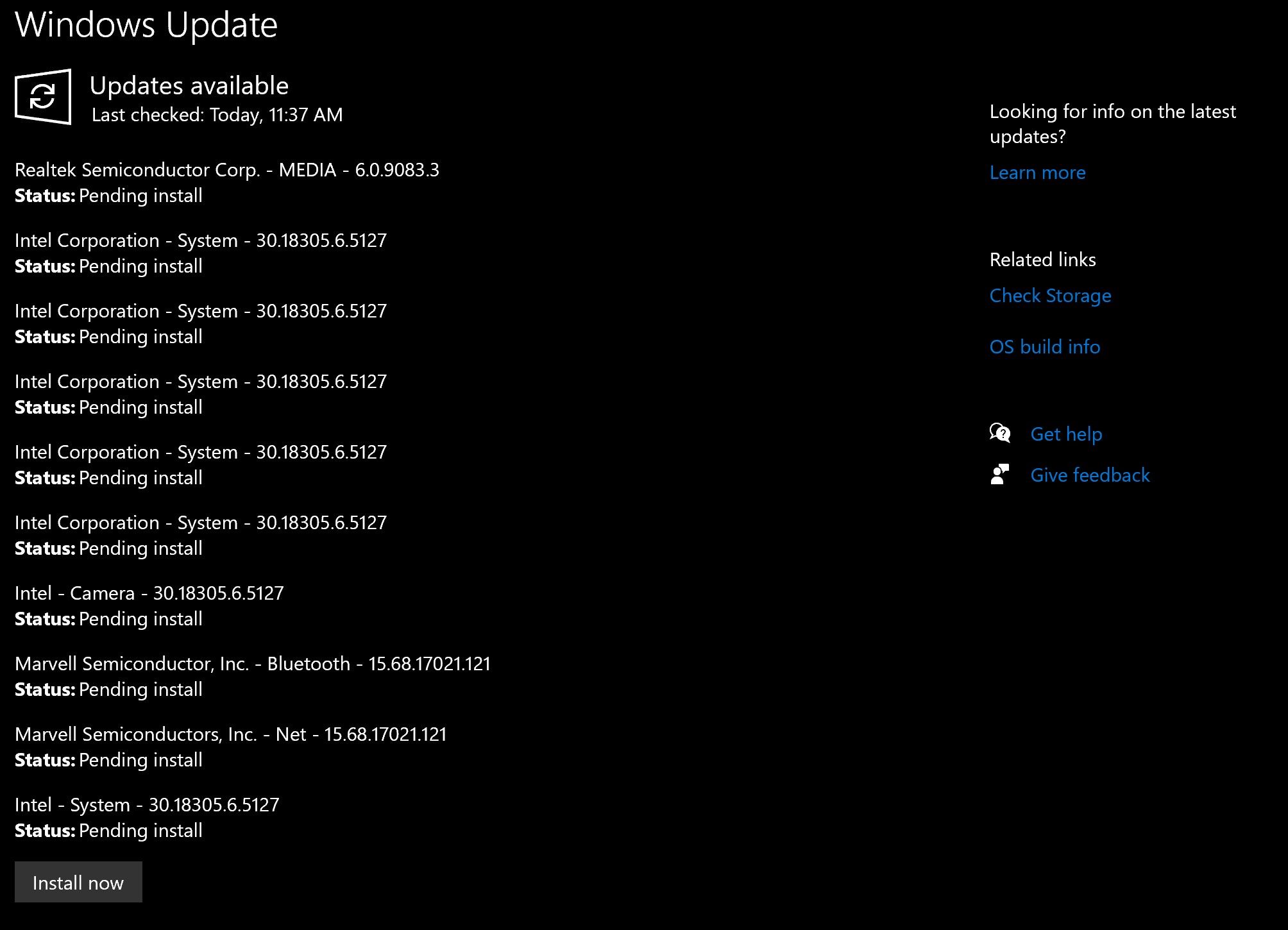 Окно настроек Windows — Центр обновления Windows