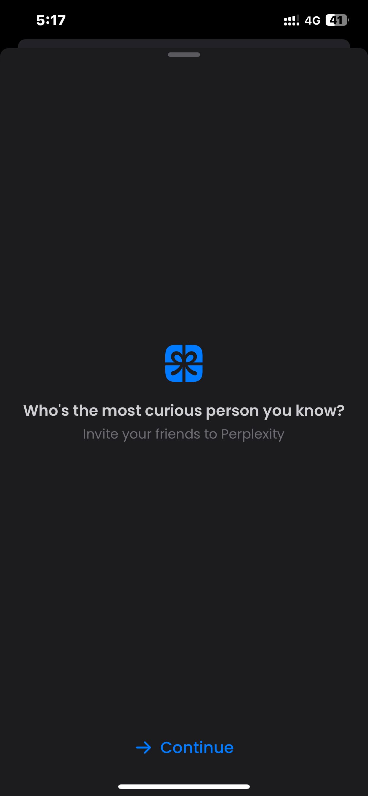 Экран приглашения Perplexity AI