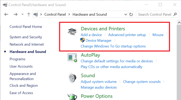 Список устройств и принтеров с контроллером выделенным в списке
