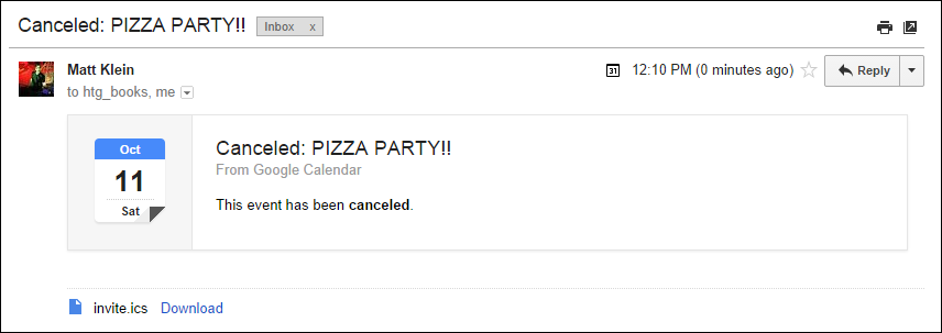 Процесс отмены встречи и отправки уведомления