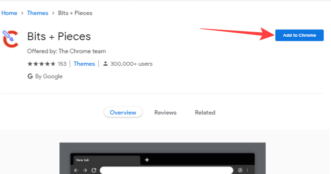 Нажмите Add to Chrome — тема будет установлена в Edge