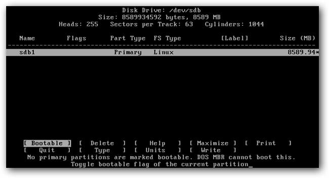 Разметка диска в cfdisk