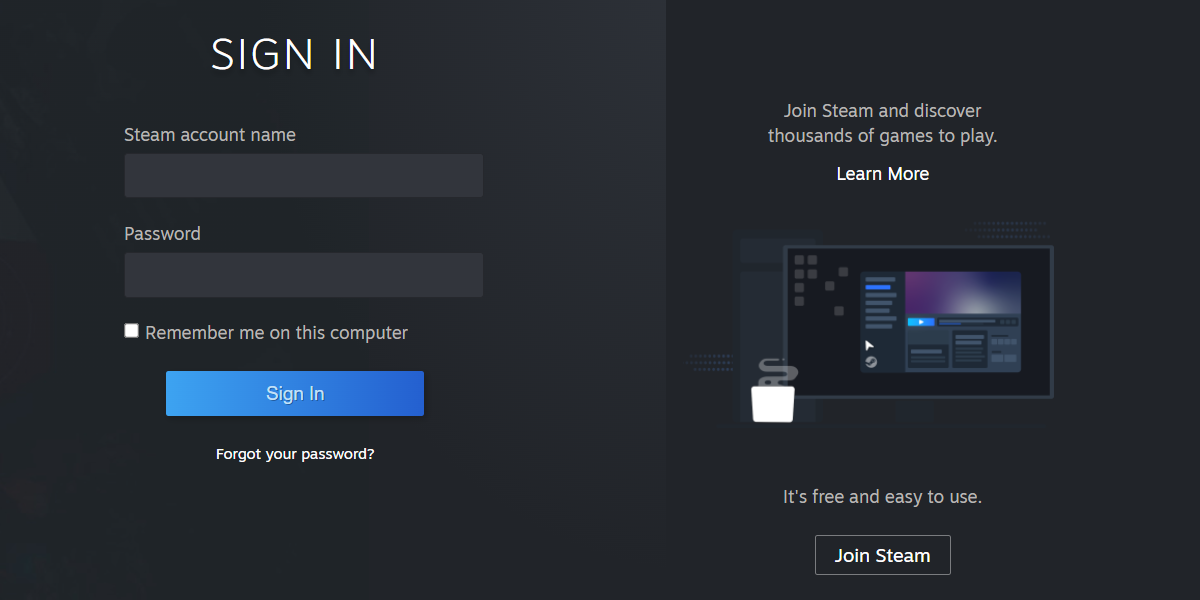 Страница регистрации Steam при создании аккаунта