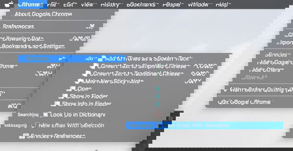 Параметры Сервисы в системных настройках