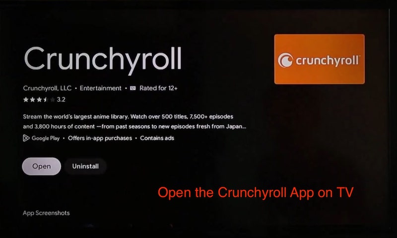 Открытие приложения Crunchyroll на телевизоре