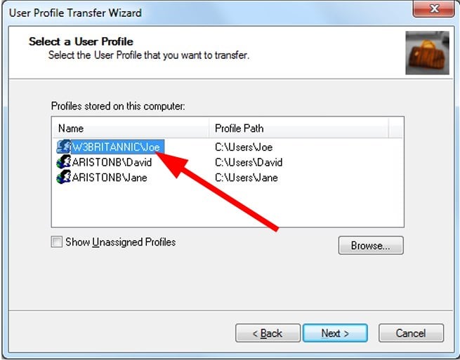 copy profile to new user select