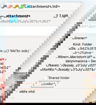 Скриншот, показывающий раздел заблокированного файла в Сведениях на Mac