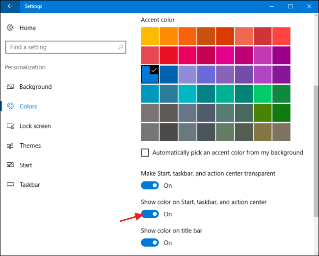 Параметры «Цвета» в Windows 10