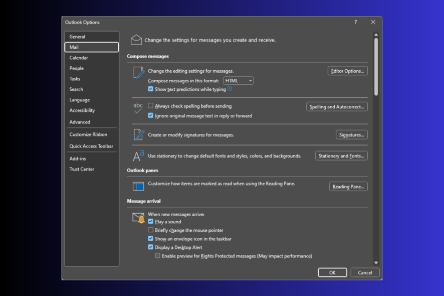 Включить проверку правописания в Outlook