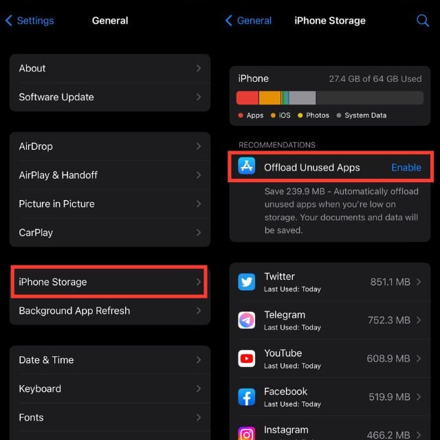 Кликайте на «Хранилище iPhone» для просмотра занятости