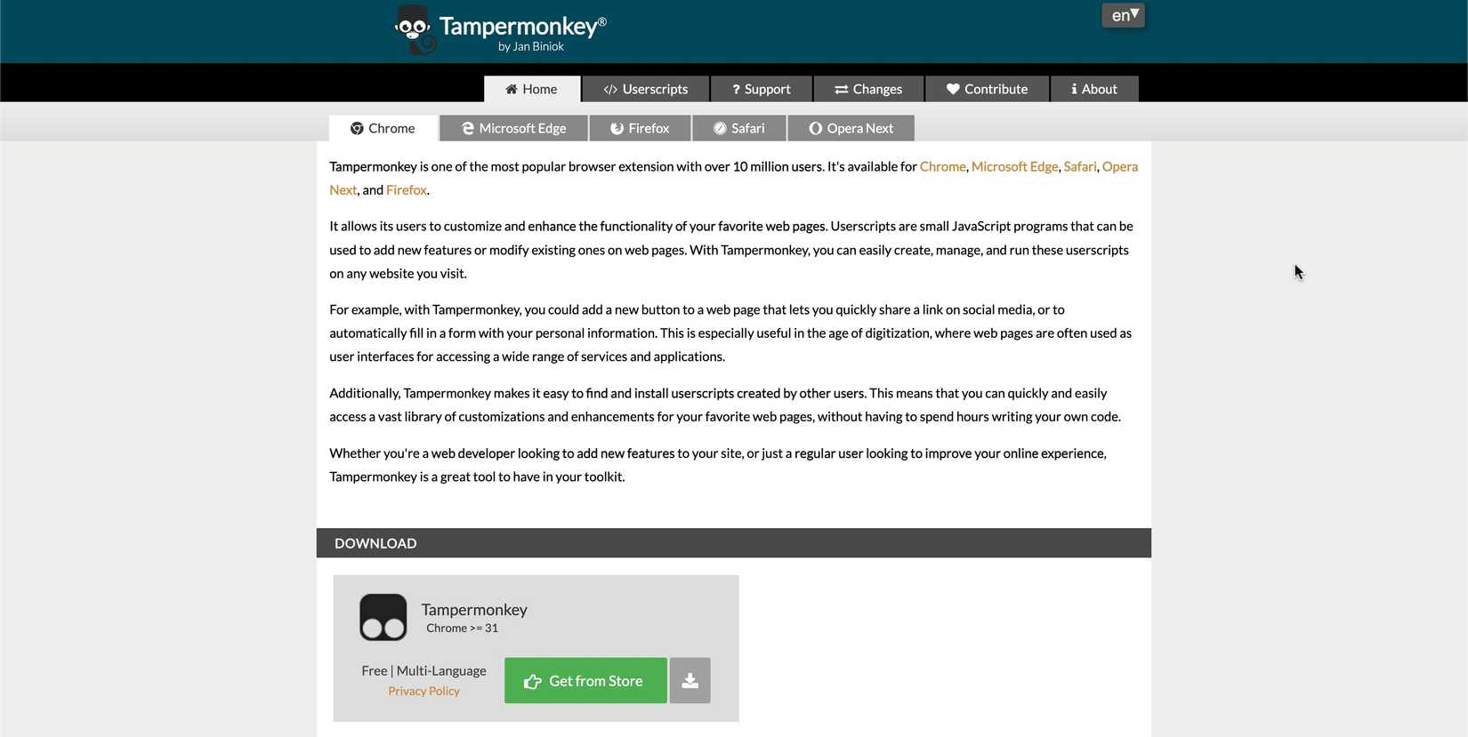 Установка расширения Tampermonkey