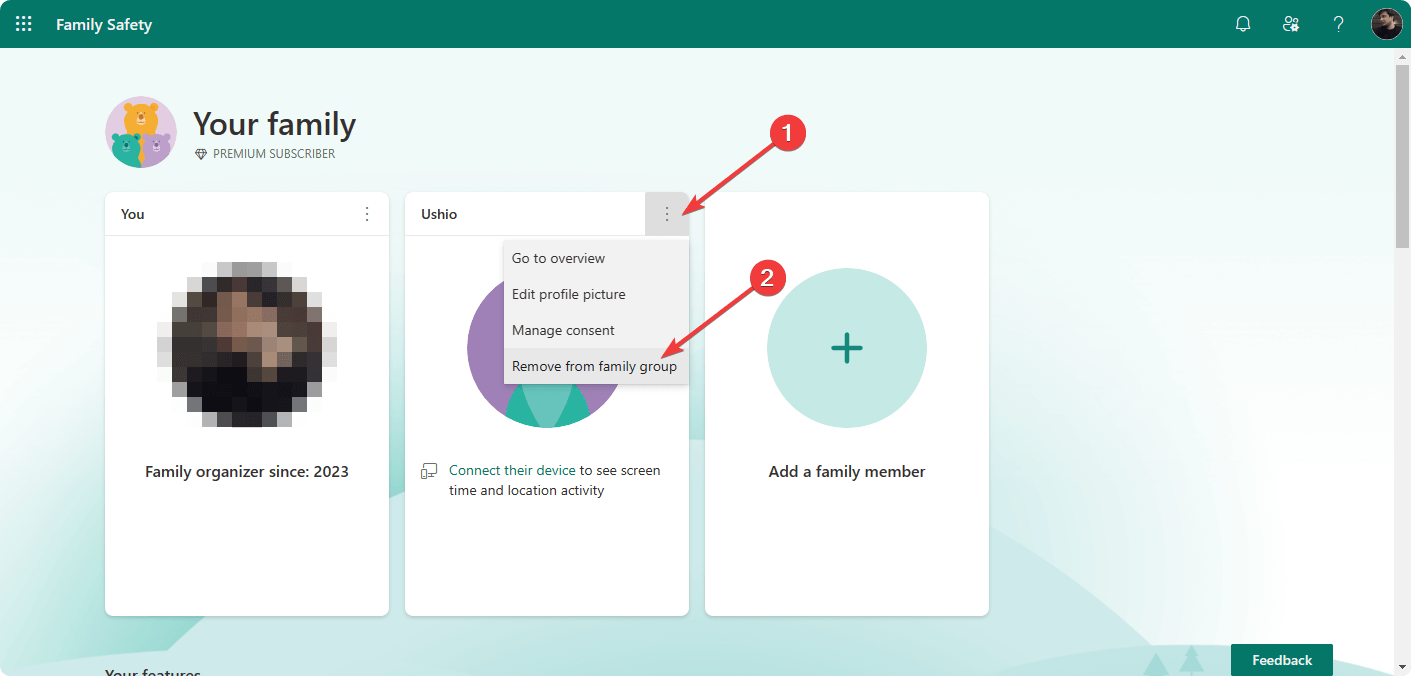 removing from family group microsoft