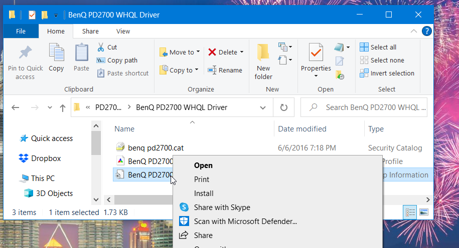 Опция Install в контекстном меню — как установить драйверы без EXE