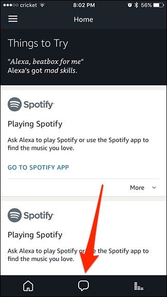 Вкладка Conversations в приложении Alexa
