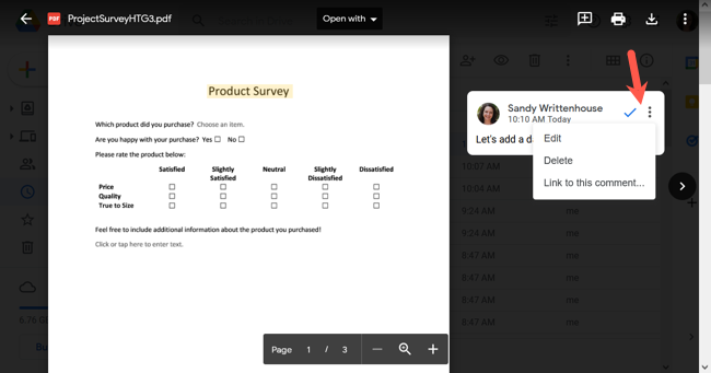 Действия с комментарием