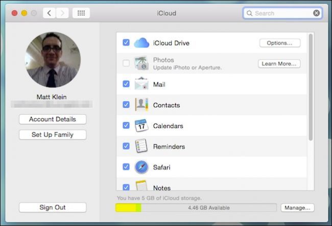 Окно iCloud в системных настройках macOS
