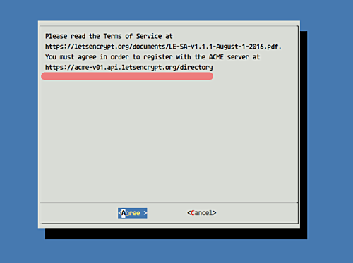 Согласие с условиями Let's Encrypt