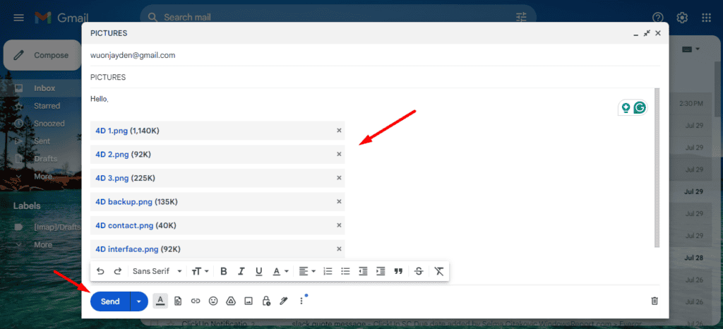 Фотографии прикреплены к письму