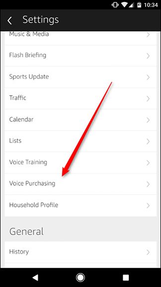 Опция Voice Purchasing в приложении Alexa