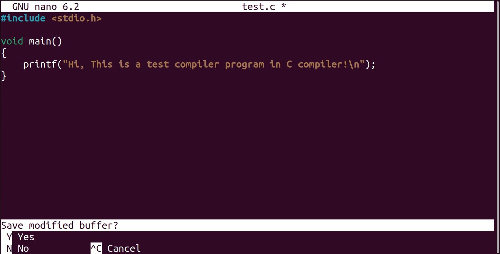 Текстовый файл с C-скриптом в терминале