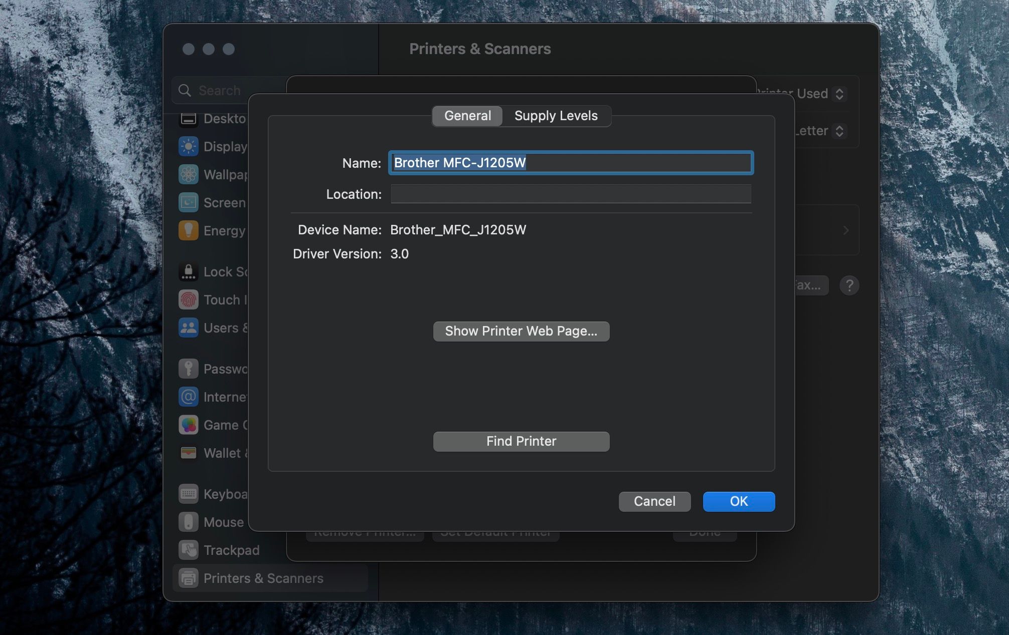 Параметры принтера в macOS
