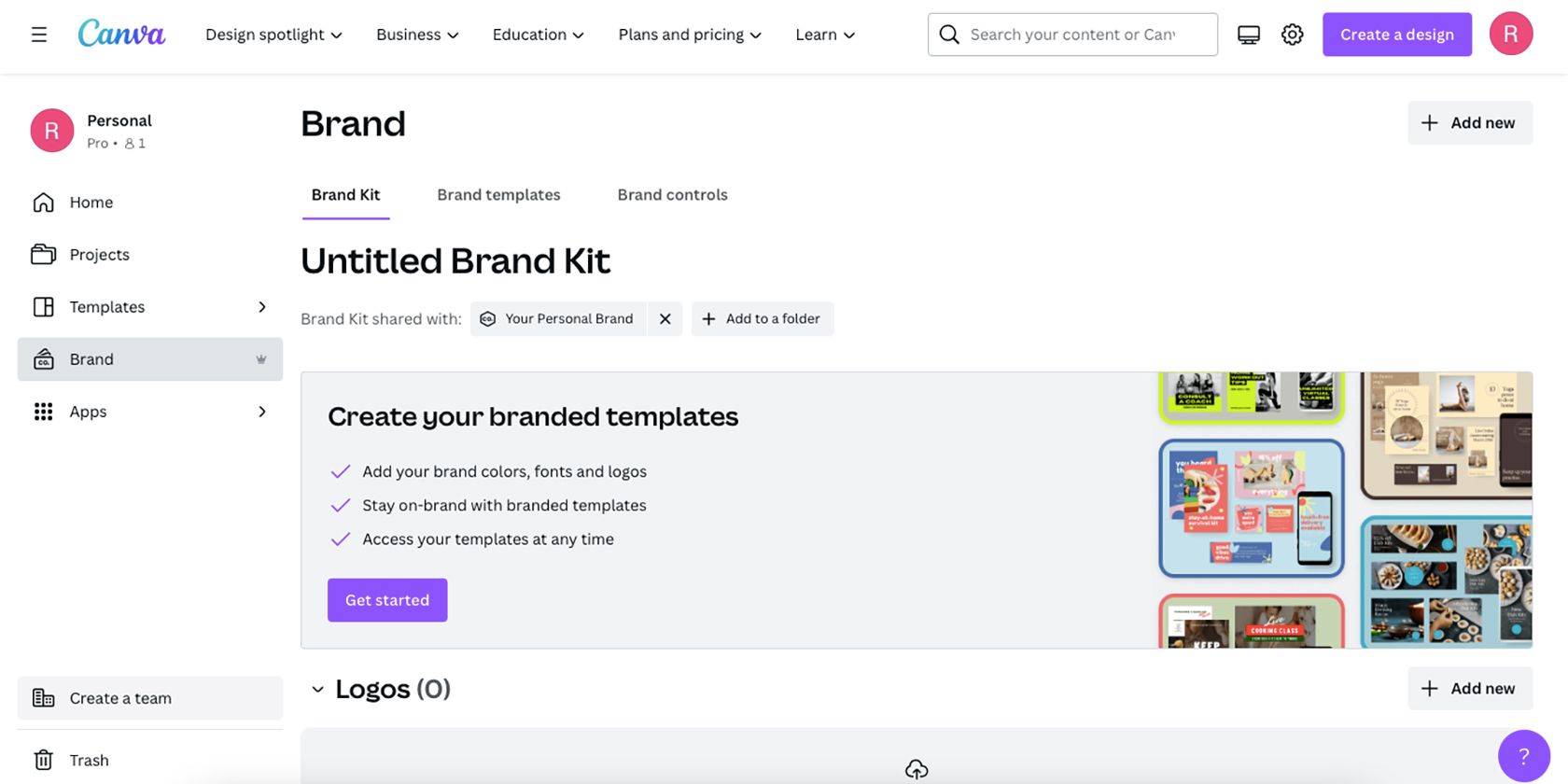 Canva Brand Kit page. Страница настройки Brand Kit в Canva