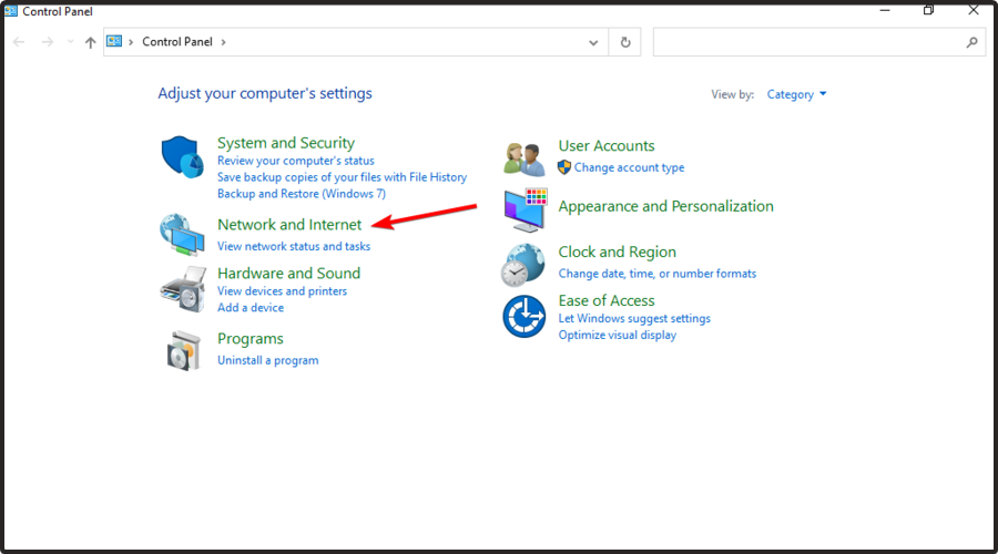 Раздел Сеть и Интернет в Панели управления