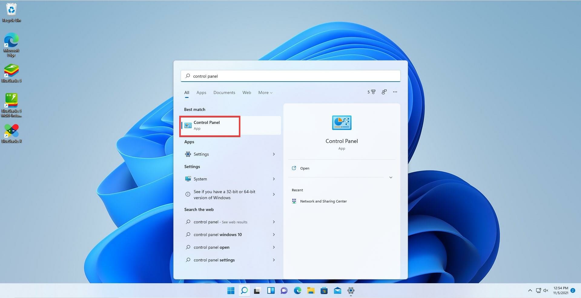 Risultato di ricerca 'Pannello di controllo' in Windows 11