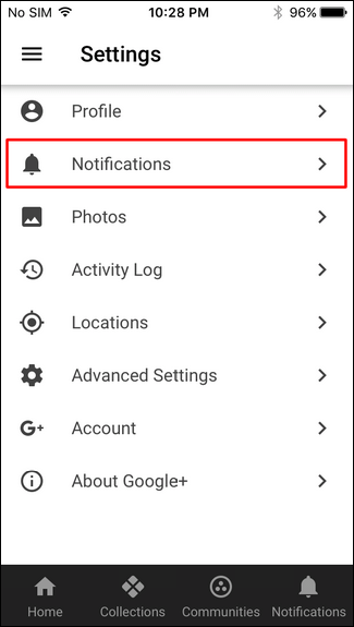 Раздел уведомлений в Google+ на iPhone