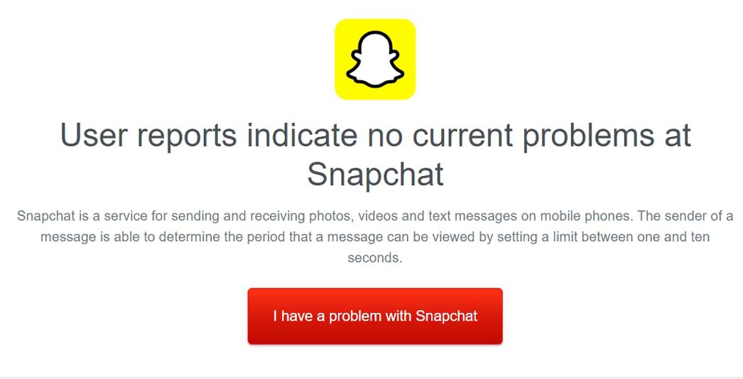 Snapchatの障害情報が表示されたサイトのスクリーンショット