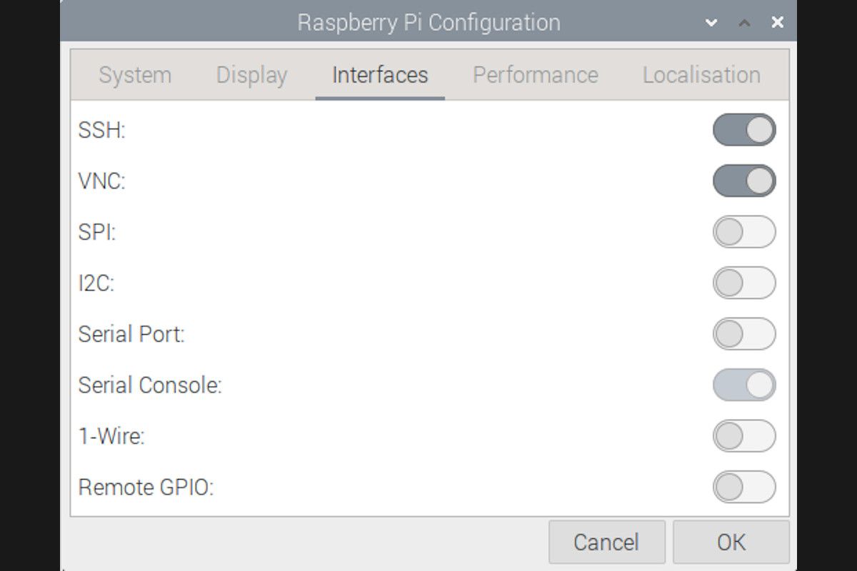 Включение SSH и VNC в инструменте Raspberry Pi Configuration