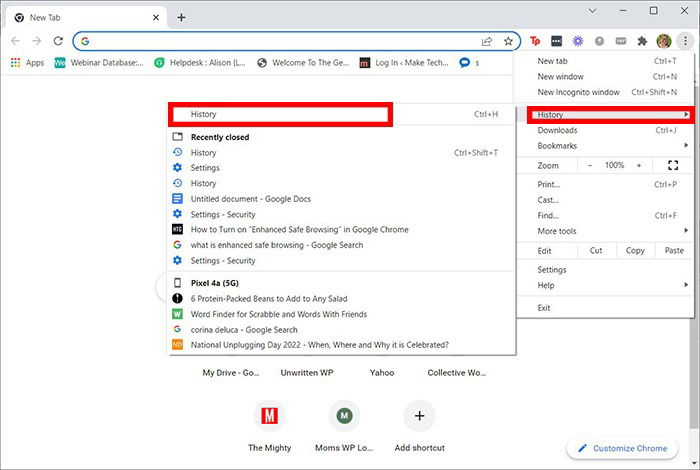 Доступ к истории просмотров в Chrome