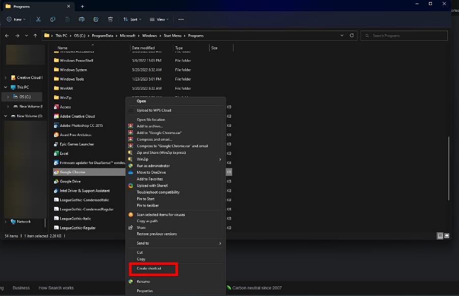 создание ярлыка Chrome в Проводнике