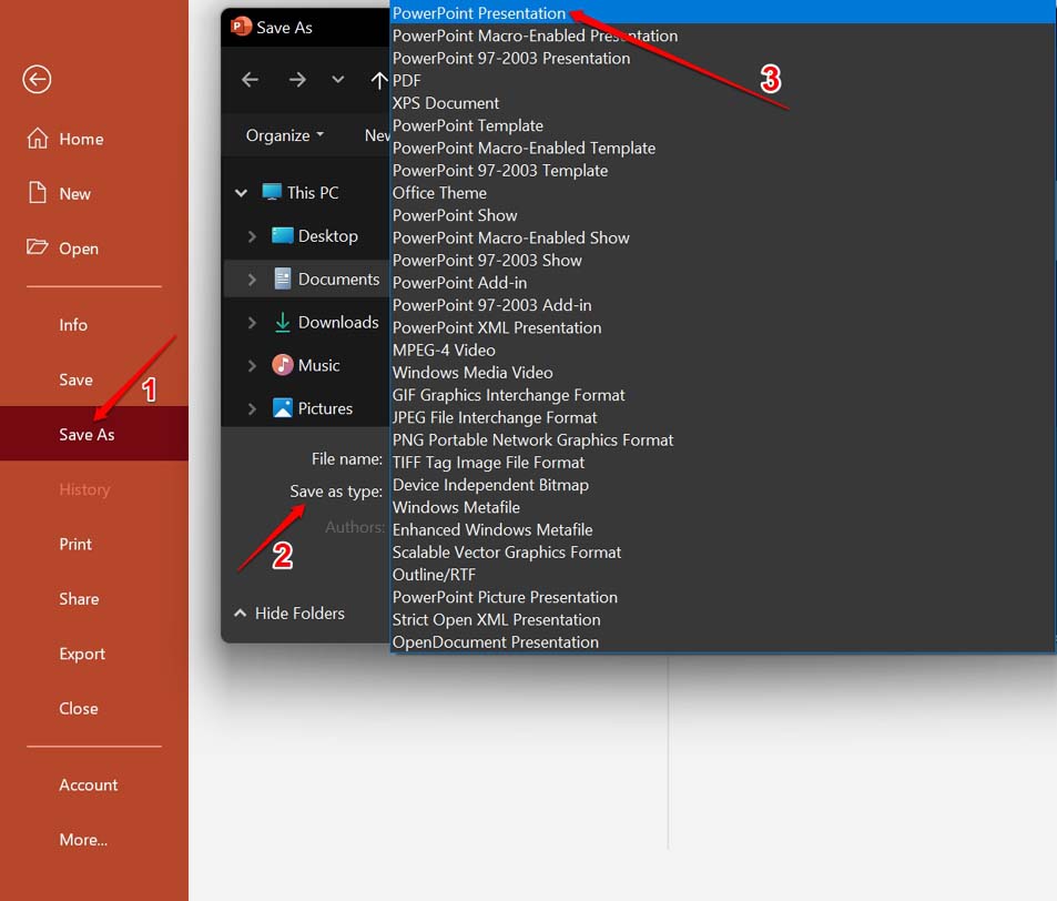 save as type powerpoint presentation