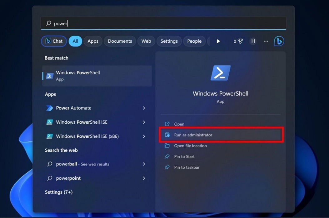 Buscar PowerShell en Búsqueda de Windows