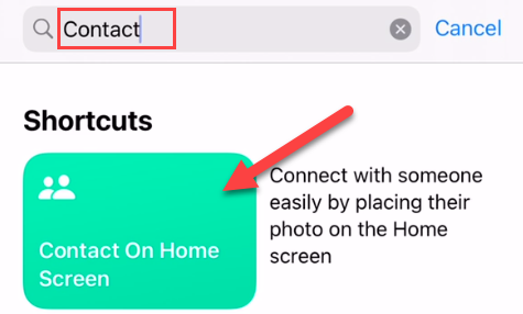 Поиск шаблона «Contact on Home Screen» в галерее.