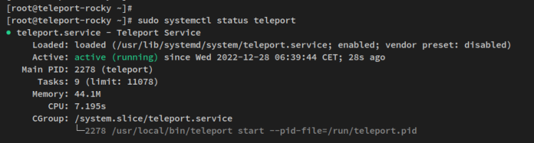 Статус сервиса teleport