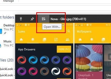 Опция Открыть с помощью в окне превью