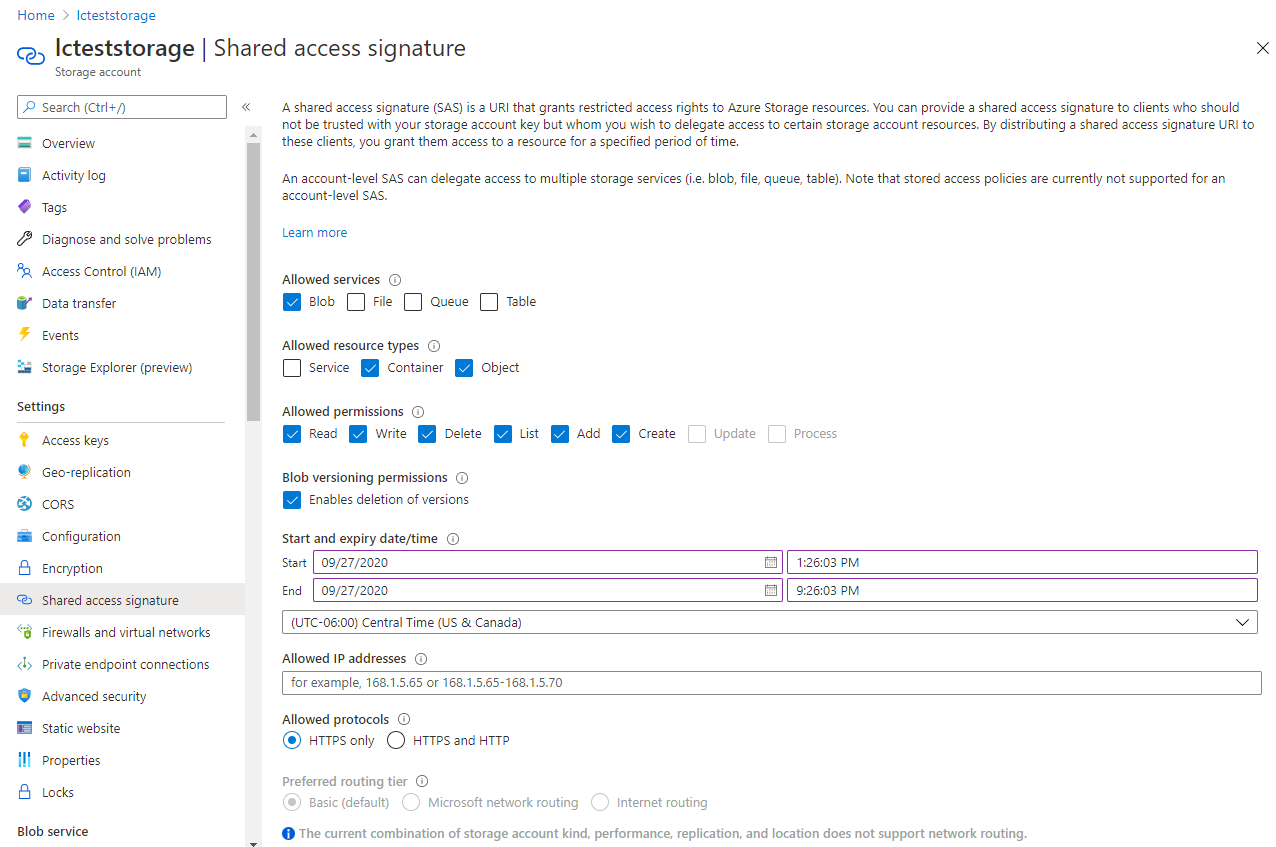 Пример создания SAS в PowerShell