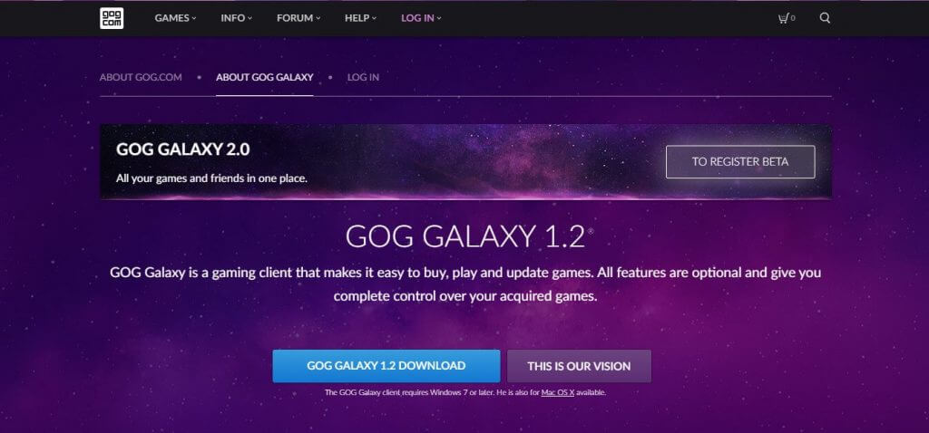 Скриншот GOG Galaxy — интерфейс клиента при переносе игр