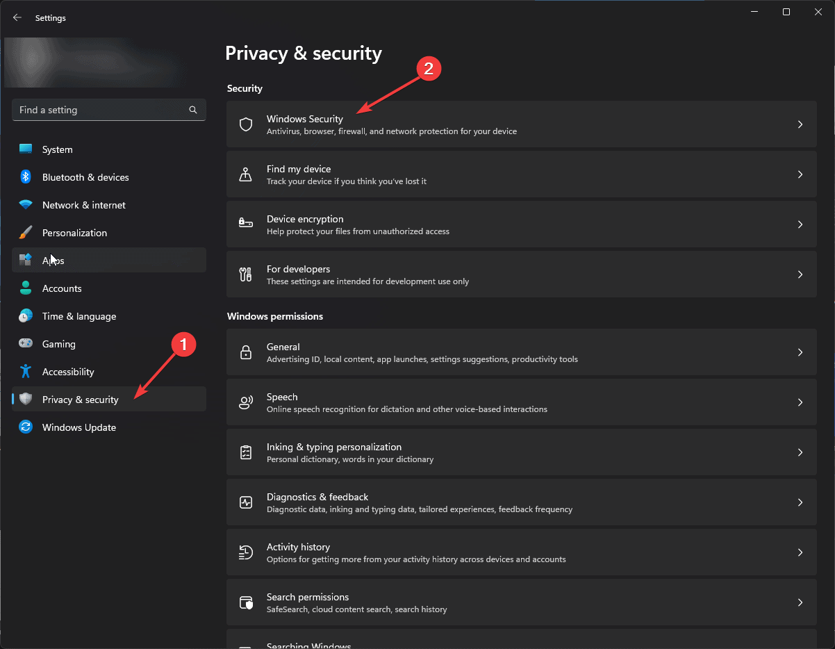Параметры Windows — Конфиденциальность и безопасность и Безопасность Windows