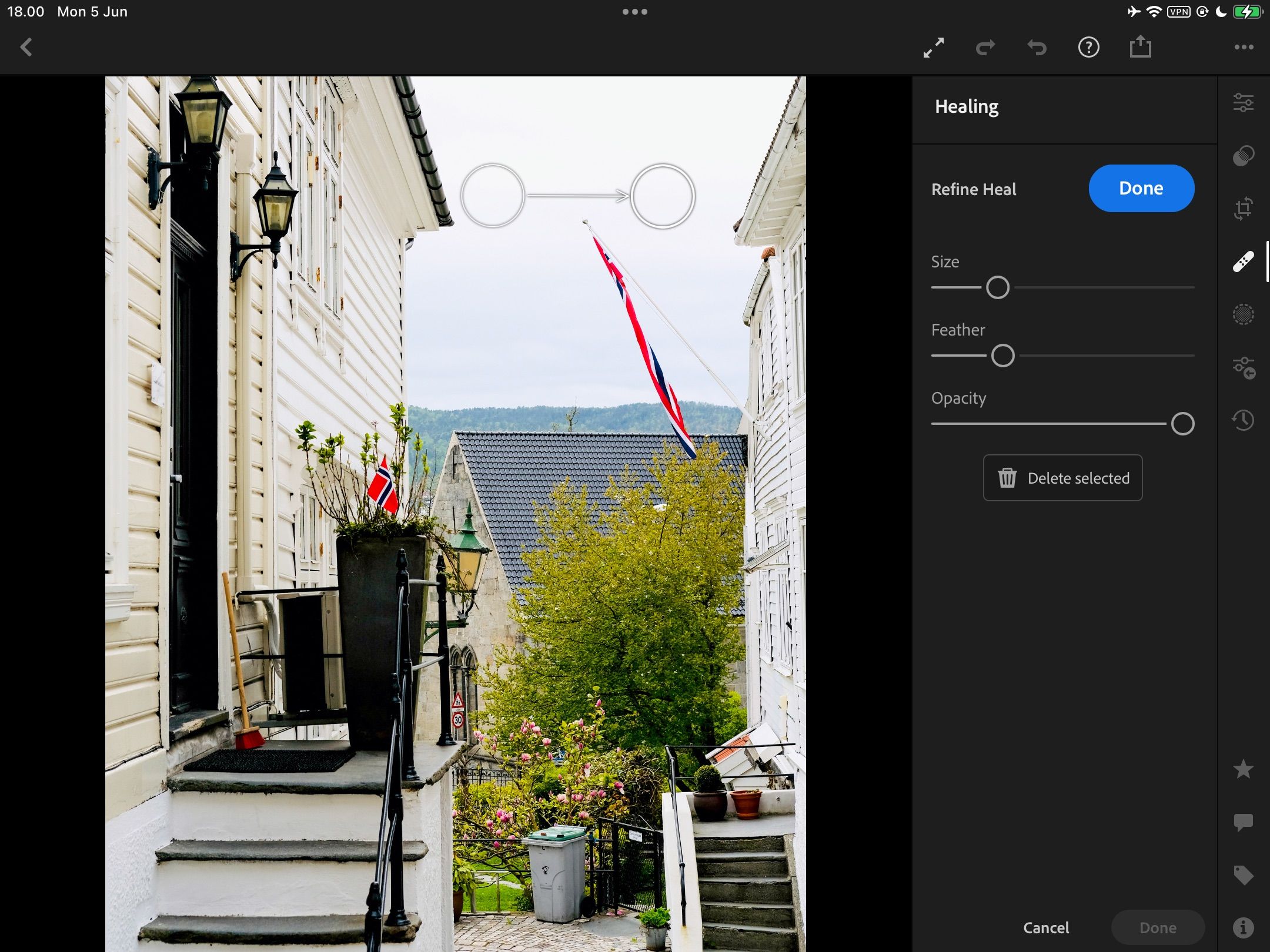 уточнение области при восстановлении в Lightroom CC