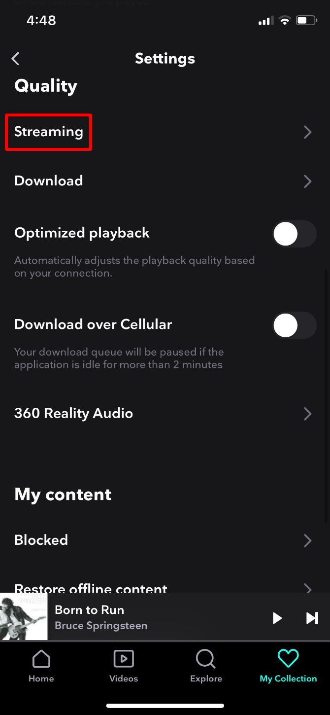 Настройка качества стриминга в Tidal
