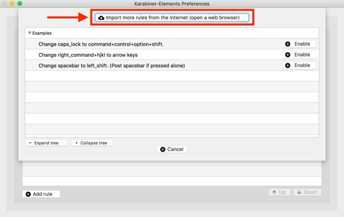 Импорт правил из библиотеки Karabiner Elements